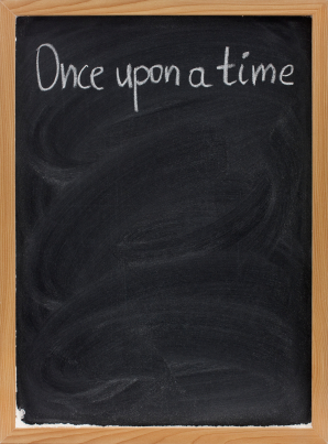 storytelling opening phrase on blackboard